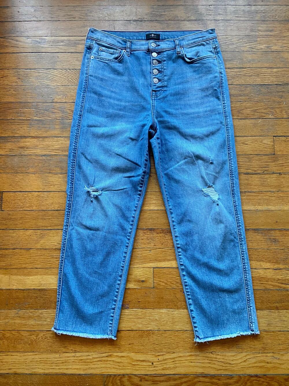 7 FOR ALL MANKIND 'High Waist Cropped Straight' Button-fly Jeans sz 32